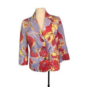 Madison‎ Hill Womens Fun Lavender Pink Yellow Floral Satin Blazer, Jacket, sz 12